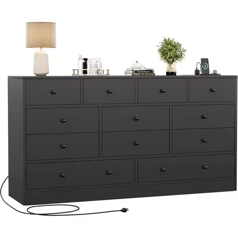12-Schubladen-Kommode für Schlafzimmer, großer TV-Schrank, Holzkommode, für Wohnzimmer, Flur