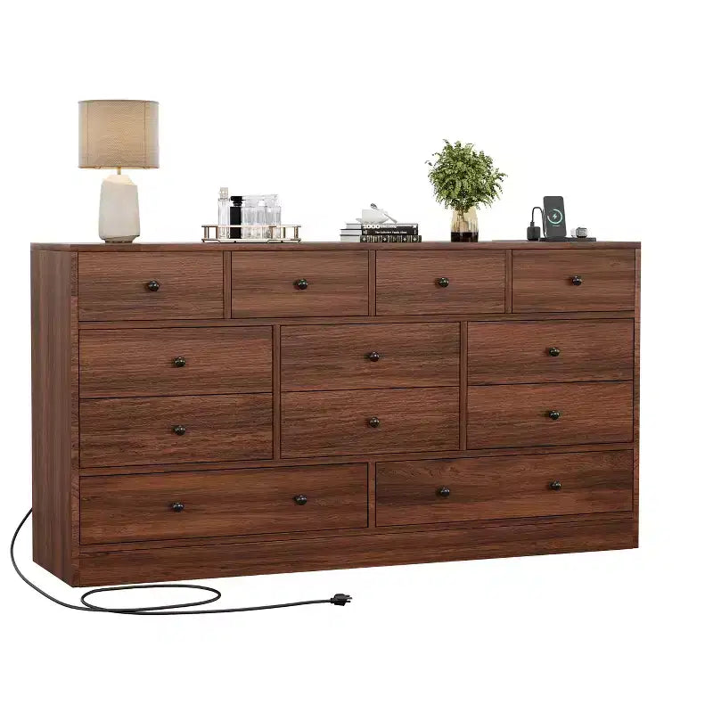 12-Schubladen-Kommode für Schlafzimmer, großer TV-Schrank, Holzkommode, für Wohnzimmer, Flur