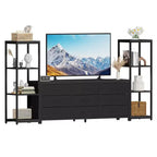 Industrieller TV-Ständer für Fernseher bis 75 Zoll, Wohnzimmer-Unterhaltungszentrale mit 9 Stoffschubladen und 2 4-stöckigen Ablageregalen, Medienkonsole für Schlafzimmer