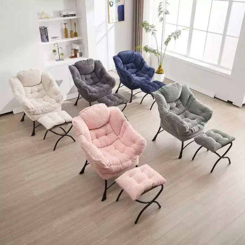 Ergonomischer Lazy Lounge Sessel mit Ottoman für Wohnzimmer & kleine Räume - Stahlrahmen & Seitentasche Lazy Sofa