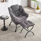 Ergonomischer Lazy Lounge Sessel mit Ottoman für Wohnzimmer & kleine Räume - Stahlrahmen & Seitentasche Lazy Sofa
