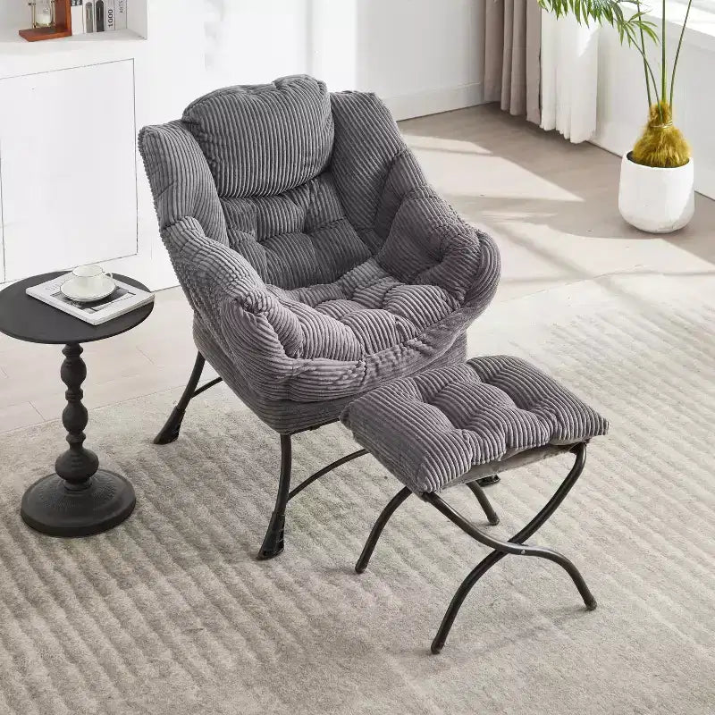 Ergonomischer Lazy Lounge Sessel mit Ottoman für Wohnzimmer & kleine Räume - Stahlrahmen & Seitentasche Lazy Sofa