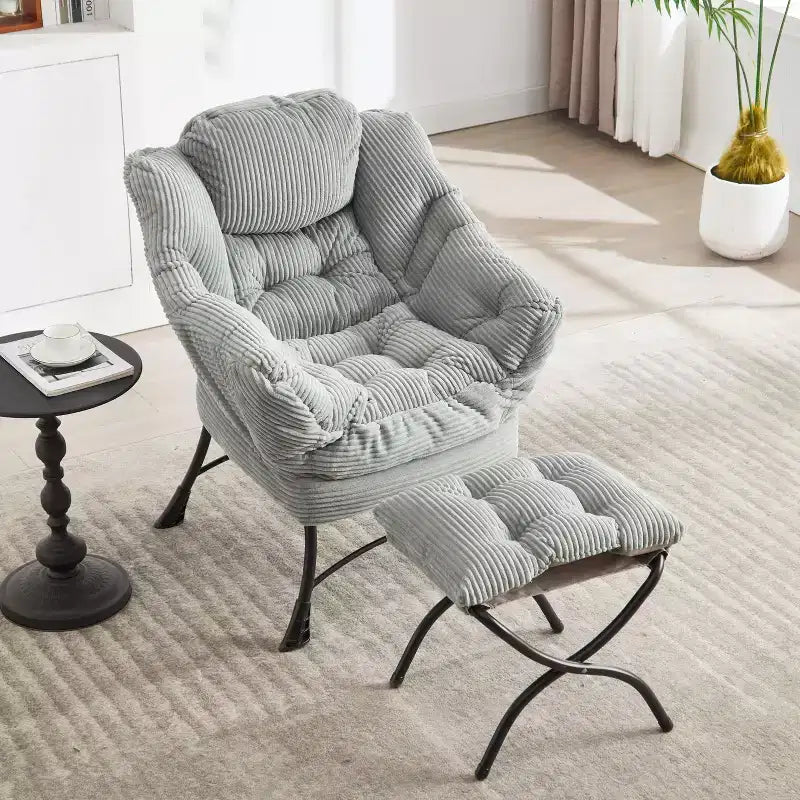 Ergonomischer Lazy Lounge Sessel mit Ottoman für Wohnzimmer & kleine Räume - Stahlrahmen & Seitentasche Lazy Sofa