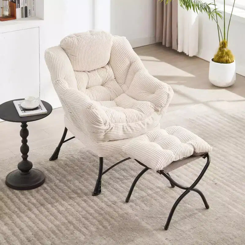 Ergonomischer Lazy Lounge Sessel mit Ottoman für Wohnzimmer & kleine Räume - Stahlrahmen & Seitentasche Lazy Sofa