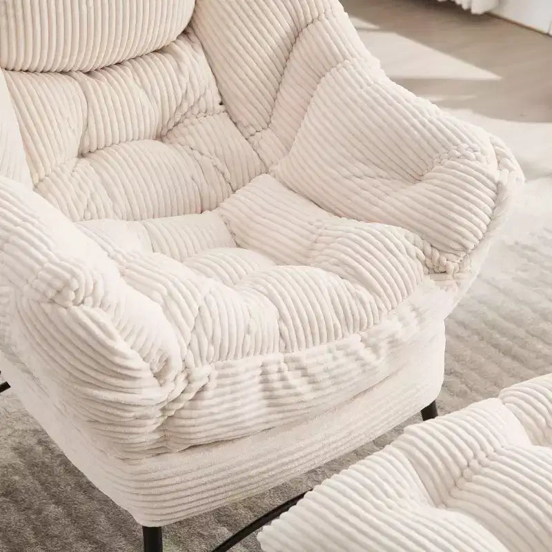 Ergonomischer Lazy Lounge Sessel mit Ottoman für Wohnzimmer & kleine Räume - Stahlrahmen & Seitentasche Lazy Sofa