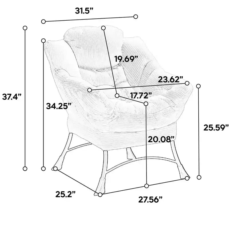 Ergonomischer Lazy Lounge Sessel mit Ottoman für Wohnzimmer & kleine Räume - Stahlrahmen & Seitentasche Lazy Sofa