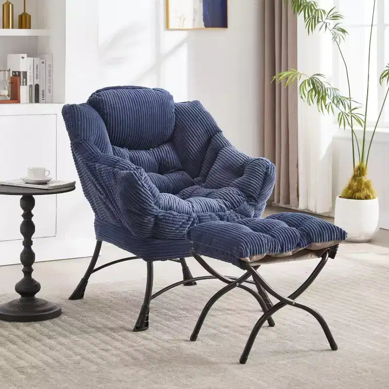 Ergonomischer Lazy Lounge Sessel mit Ottoman für Wohnzimmer & kleine Räume - Stahlrahmen & Seitentasche Lazy Sofa