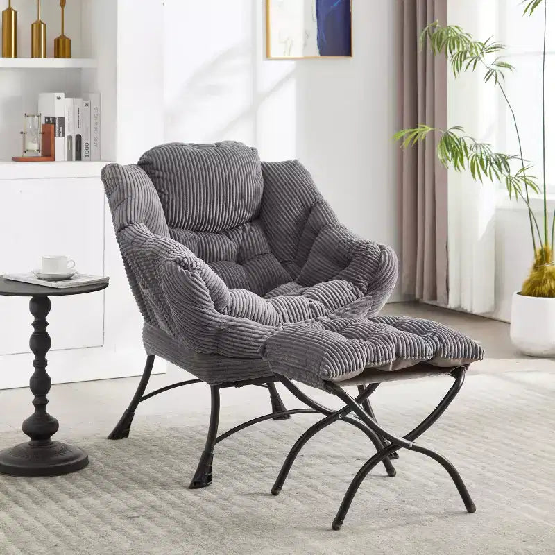 Ergonomischer Lazy Lounge Sessel mit Ottoman für Wohnzimmer & kleine Räume - Stahlrahmen & Seitentasche Lazy Sofa