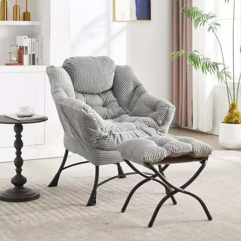 Ergonomischer Lazy Lounge Sessel mit Ottoman für Wohnzimmer & kleine Räume - Stahlrahmen & Seitentasche Lazy Sofa