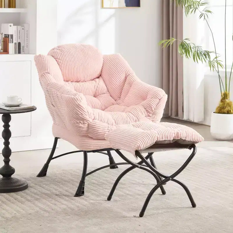Ergonomischer Lazy Lounge Sessel mit Ottoman für Wohnzimmer & kleine Räume - Stahlrahmen & Seitentasche Lazy Sofa