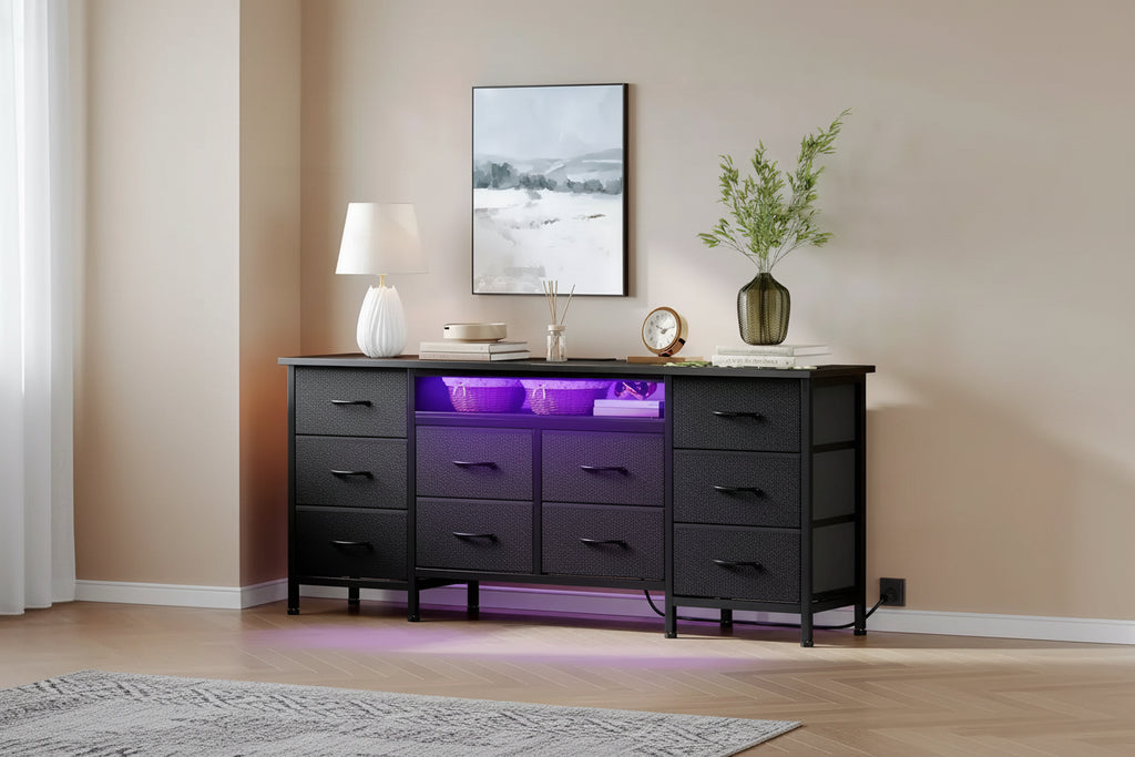 Wooden 5-Drawer Dresser Chest, 10 Fabric Drawers, Sturdy Furniture, TV Stand, for Living Room, Bedroom