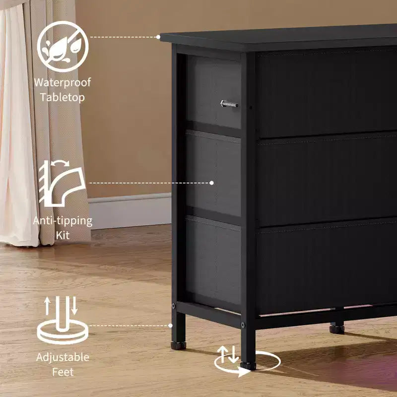 Holzkommode mit 5 Schubladen, 10 Stoffschubladen, robuste Möbel, TV-Ständer, für Wohnzimmer, Schlafzimmer
