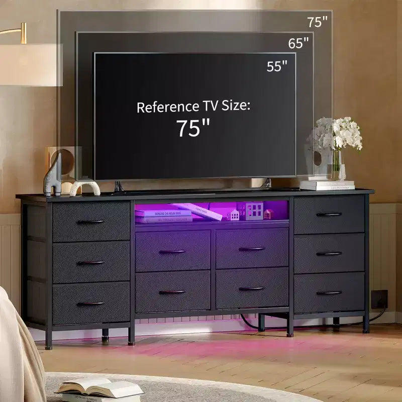 Holzkommode mit 5 Schubladen, 10 Stoffschubladen, robuste Möbel, TV-Ständer, für Wohnzimmer, Schlafzimmer