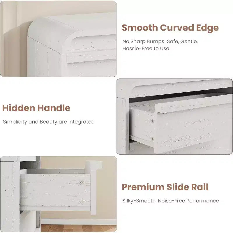 Moderner geschwungener Kommodenschrank mit 5 Schubladen, geschwungenes Kantendesign, freistehendes Sideboard, für Esszimmer, Schlafzimmer, Wohnzimmer