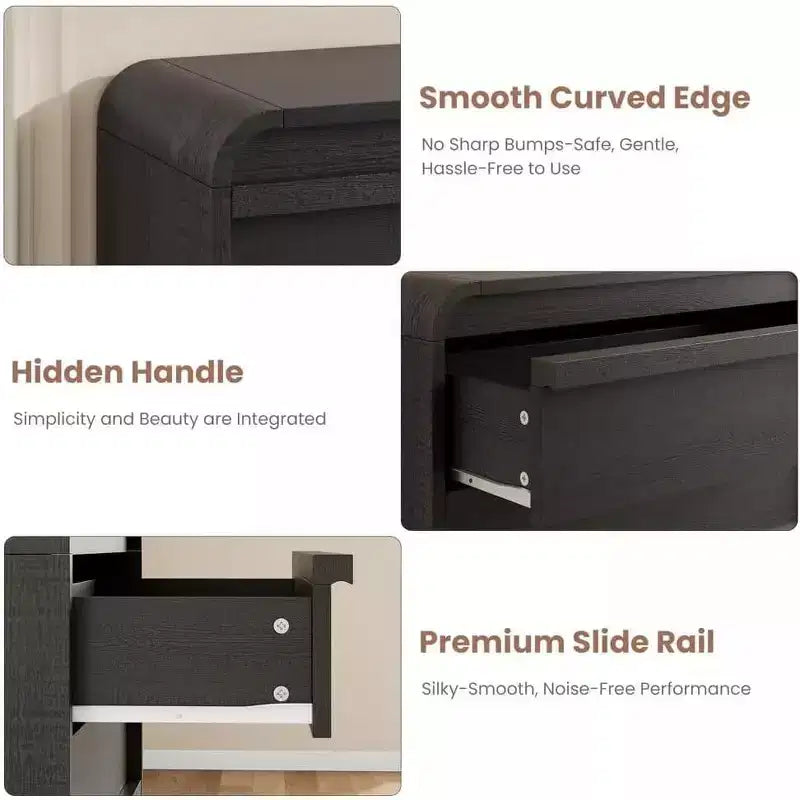 Moderner geschwungener Kommodenschrank mit 5 Schubladen, geschwungenes Kantendesign, freistehendes Sideboard, für Esszimmer, Schlafzimmer, Wohnzimmer