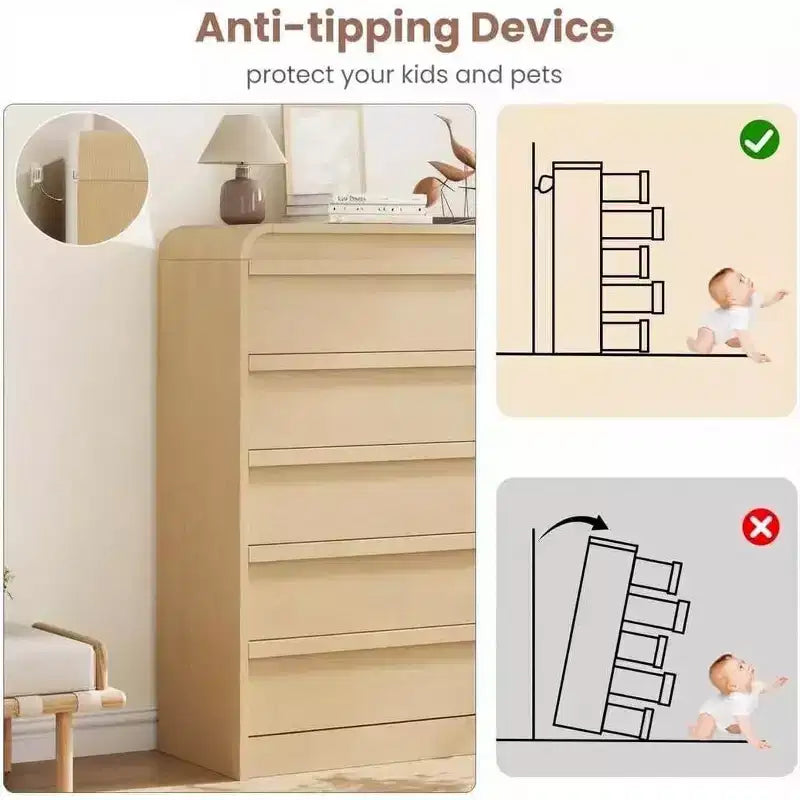 Moderner geschwungener Kommodenschrank mit 5 Schubladen, geschwungenes Kantendesign, freistehendes Sideboard, für Esszimmer, Schlafzimmer, Wohnzimmer