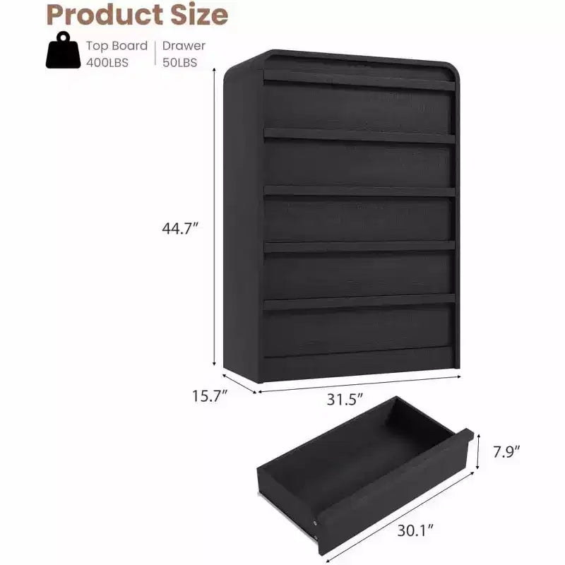 Moderner geschwungener Kommodenschrank mit 5 Schubladen, geschwungenes Kantendesign, freistehendes Sideboard, für Esszimmer, Schlafzimmer, Wohnzimmer