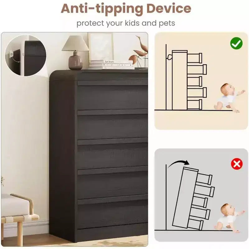 Moderner geschwungener Kommodenschrank mit 5 Schubladen, geschwungenes Kantendesign, freistehendes Sideboard, für Esszimmer, Schlafzimmer, Wohnzimmer