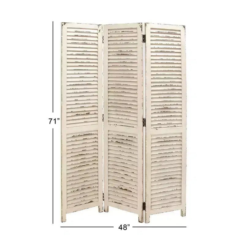 Paravent Landhausstil Holz, Creme, freistehende Trennwand für Zuhause