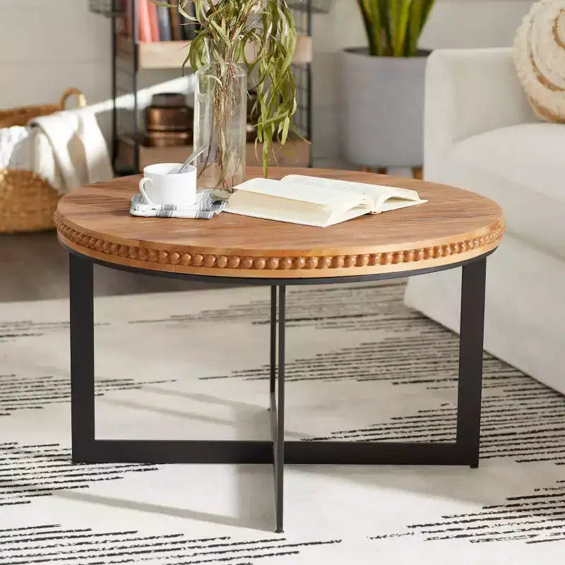 Couchtisch aus Holz & Metall, braun, stabile Eisenbeine, keine Montage erforderlich