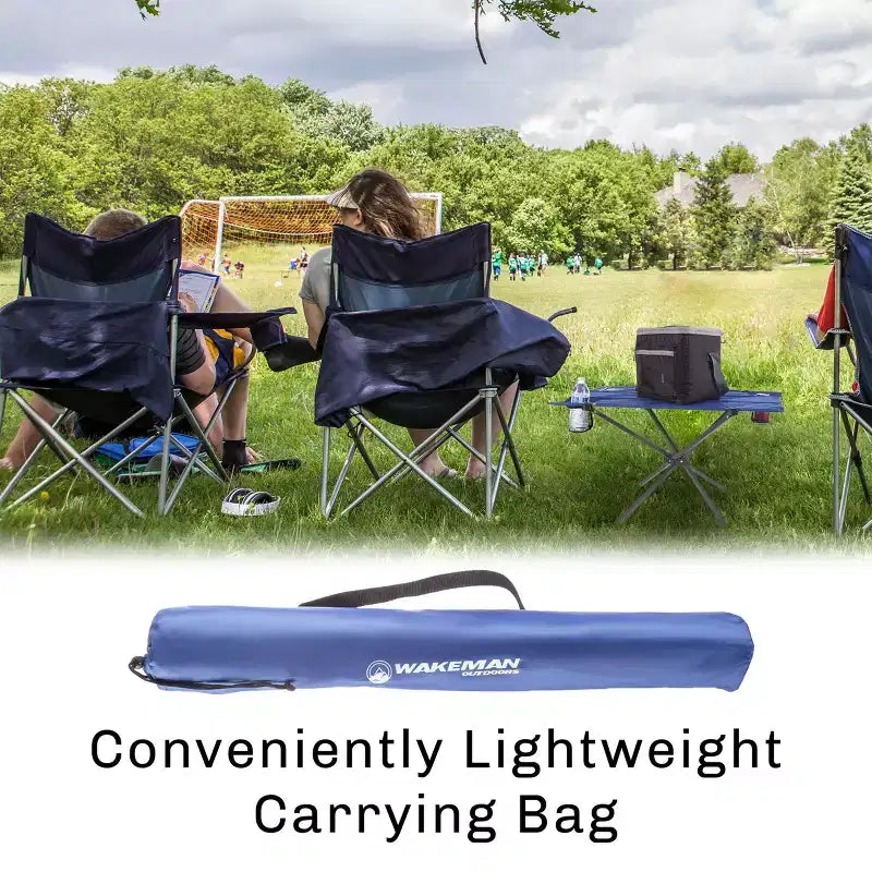 Faltbarer Outdoor-Campingtisch mit 2 Getränkehaltern und Tragetasche, blau, leicht tragbar
