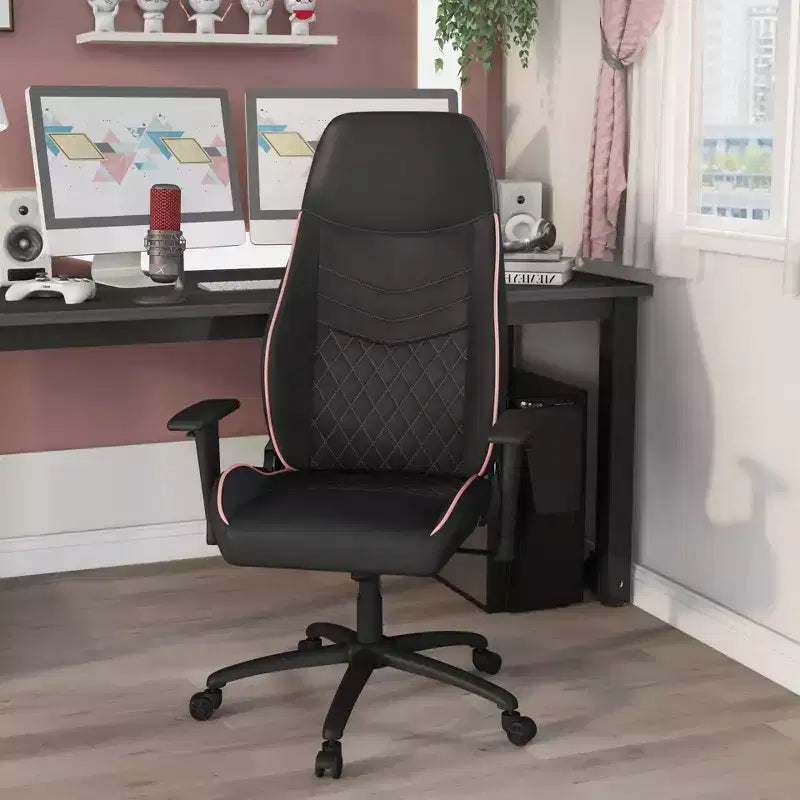 Gaming-Stuhl aus Kunstleder mit Rautensteppung, ergonomischer Rennsitz-Stil, verstellbare Rückenlehne