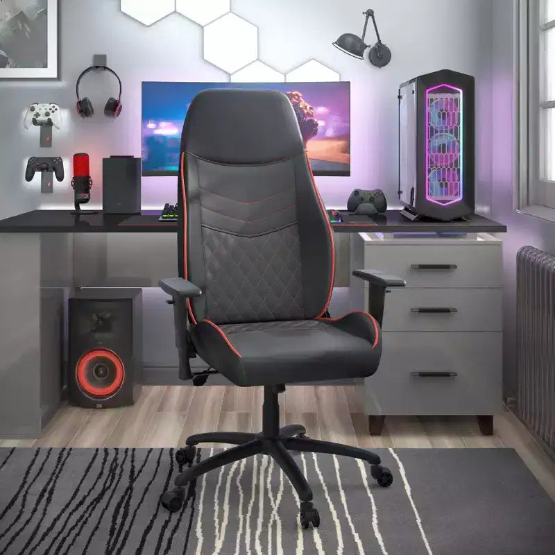 Gaming-Stuhl aus Kunstleder mit Rautensteppung, ergonomischer Rennsitz-Stil, verstellbare Rückenlehne
