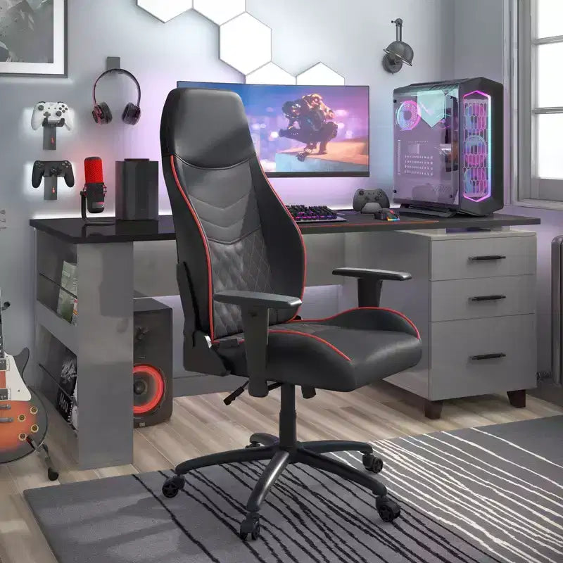 Gaming-Stuhl aus Kunstleder mit Rautensteppung, ergonomischer Rennsitz-Stil, verstellbare Rückenlehne