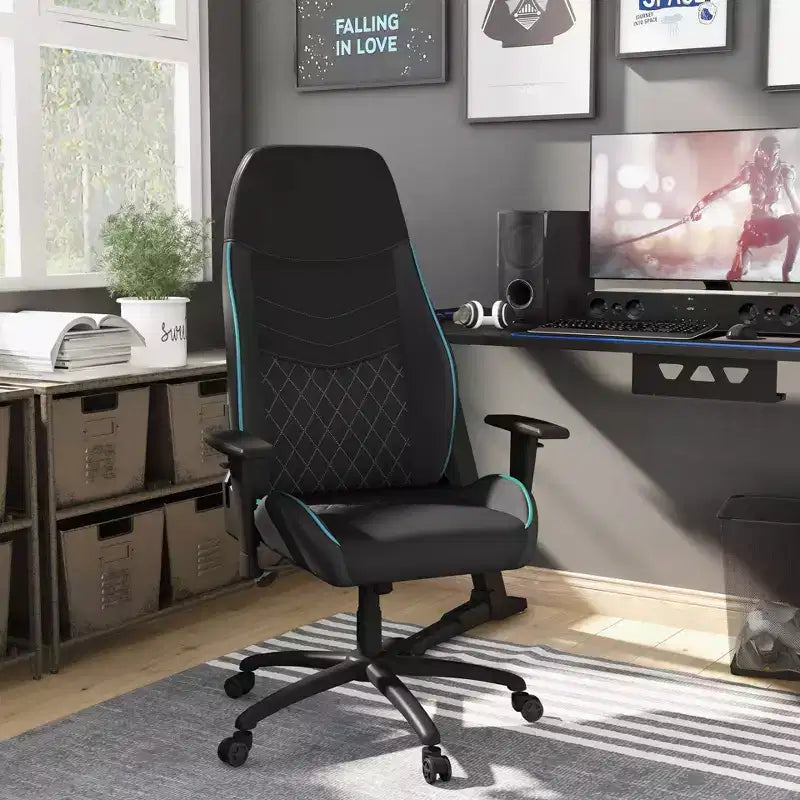 Gaming-Stuhl aus Kunstleder mit Rautensteppung, ergonomischer Rennsitz-Stil, verstellbare Rückenlehne