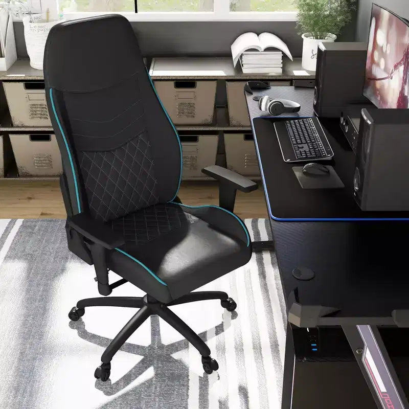 Gaming-Stuhl aus Kunstleder mit Rautensteppung, ergonomischer Rennsitz-Stil, verstellbare Rückenlehne