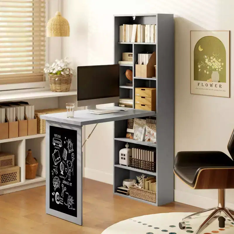 Wandklappschrank mit Kreidetafel, 6 Fächern und verstellbaren Regalböden