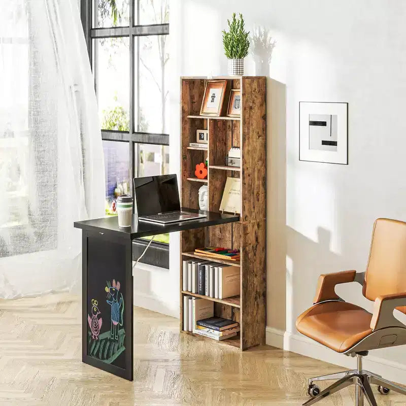 Wandklappschrank mit Kreidetafel, 6 Fächern und verstellbaren Regalböden
