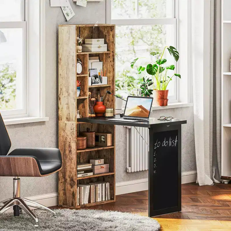 Wandklappschrank mit Kreidetafel, 6 Fächern und verstellbaren Regalböden