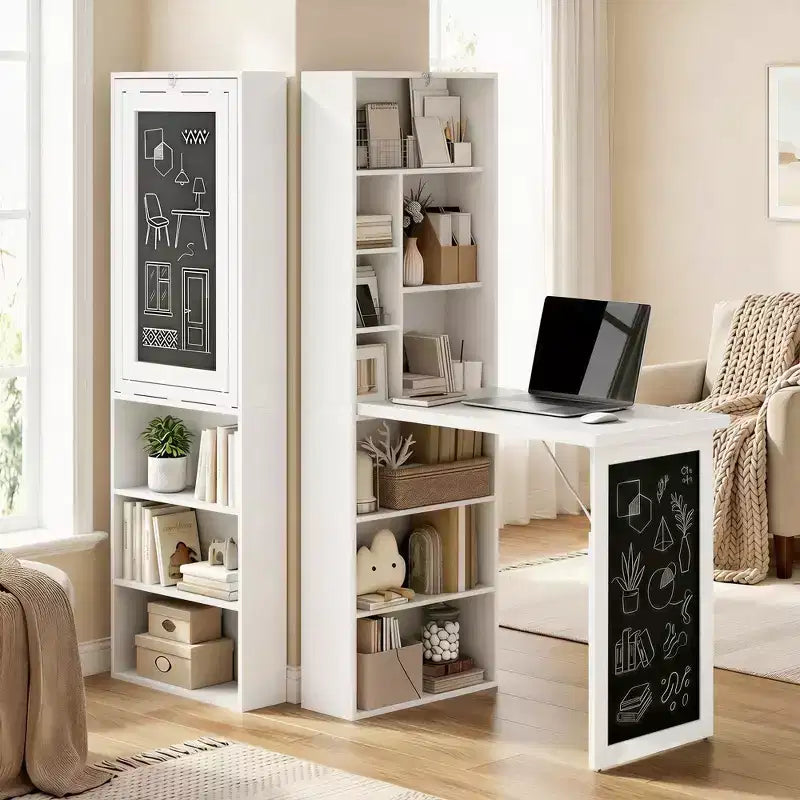 Wandklappschrank mit Kreidetafel, 6 Fächern und verstellbaren Regalböden