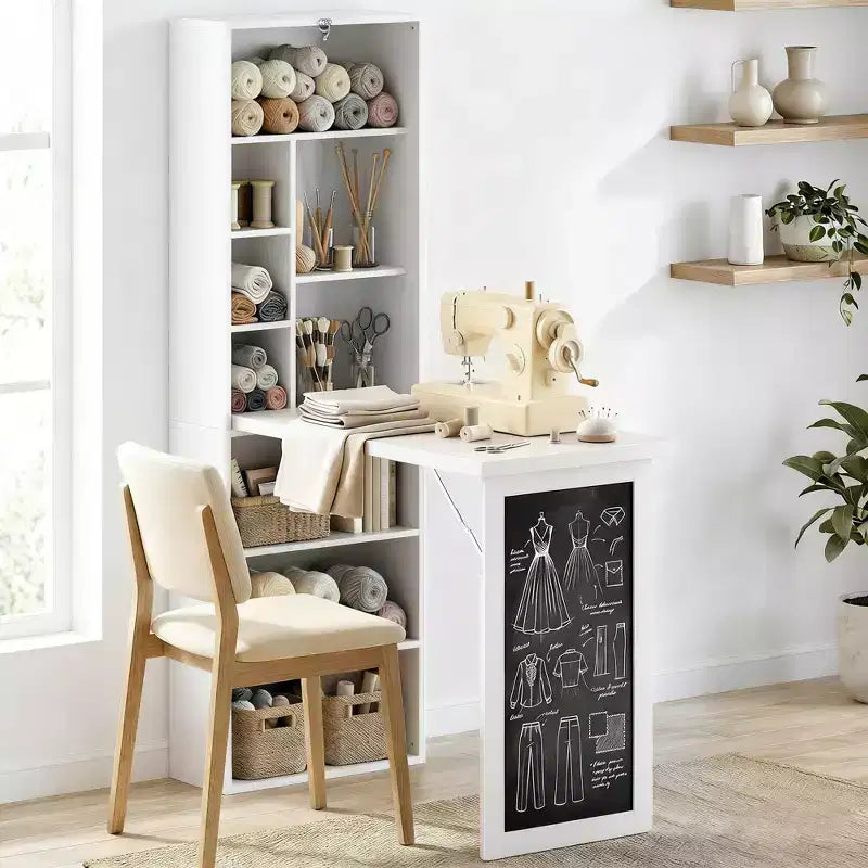 Wandklappschrank mit Kreidetafel, 6 Fächern und verstellbaren Regalböden