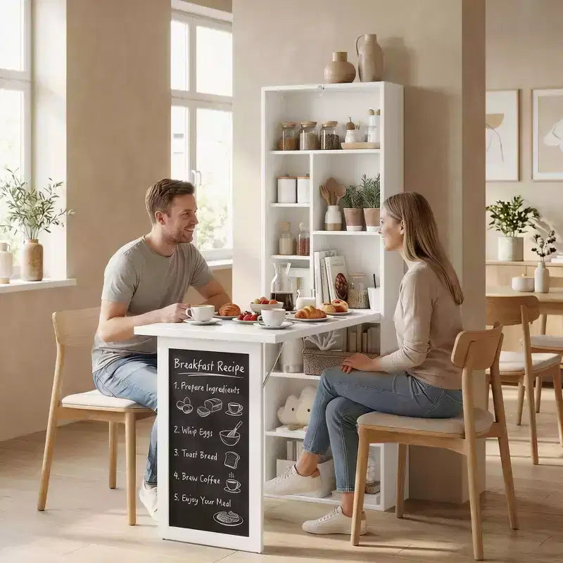 Wandklappschrank mit Kreidetafel, 6 Fächern und verstellbaren Regalböden
