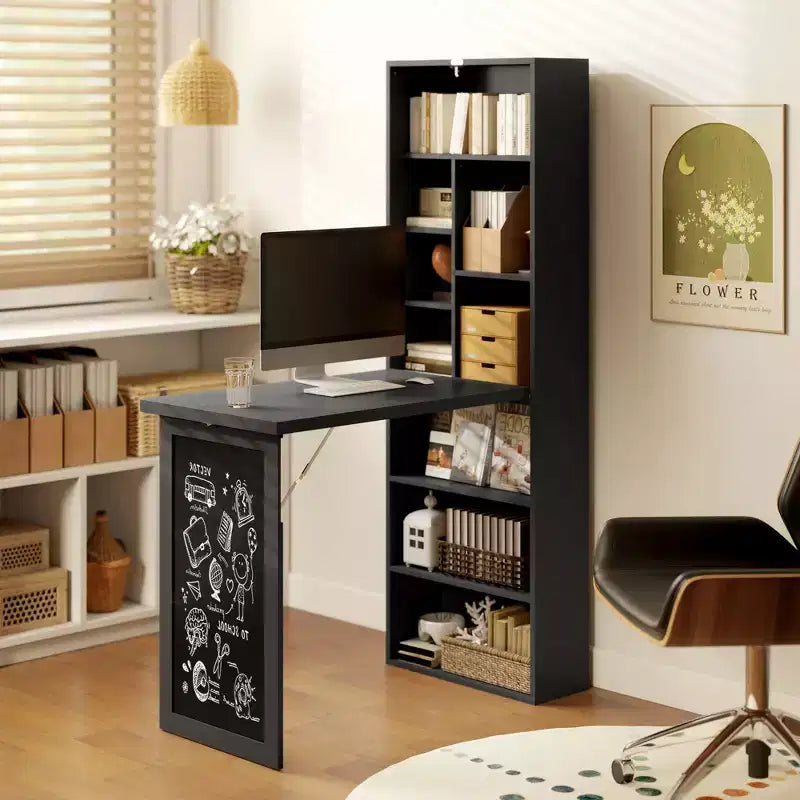 Wandklappschrank mit Kreidetafel, 6 Fächern und verstellbaren Regalböden