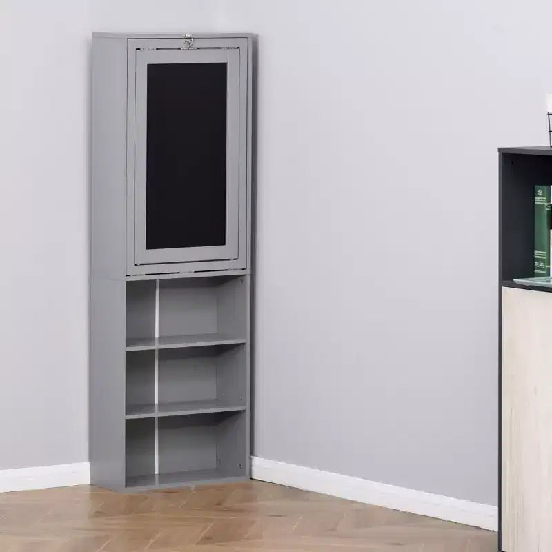 Wandklappschrank mit Kreidetafel, 6 Fächern und verstellbaren Regalböden