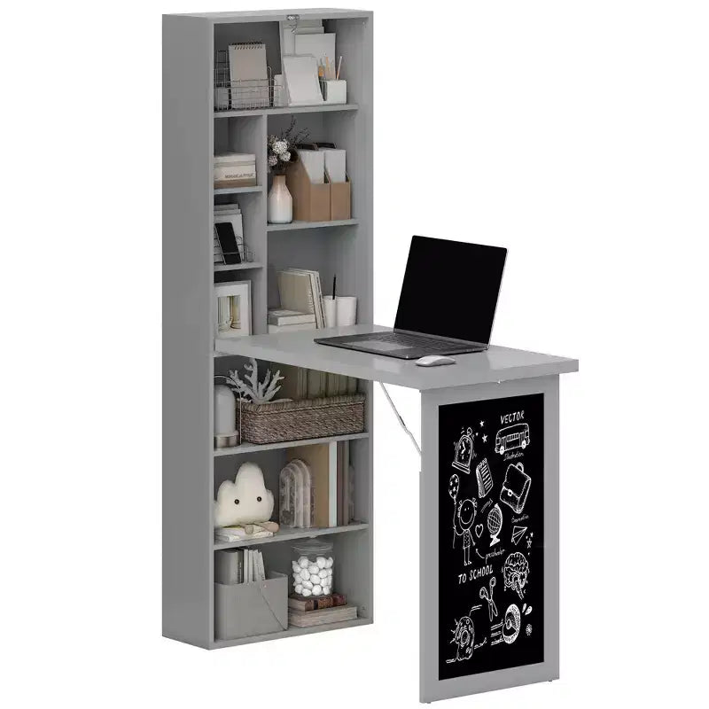 Wandklappschrank mit Kreidetafel, 6 Fächern und verstellbaren Regalböden