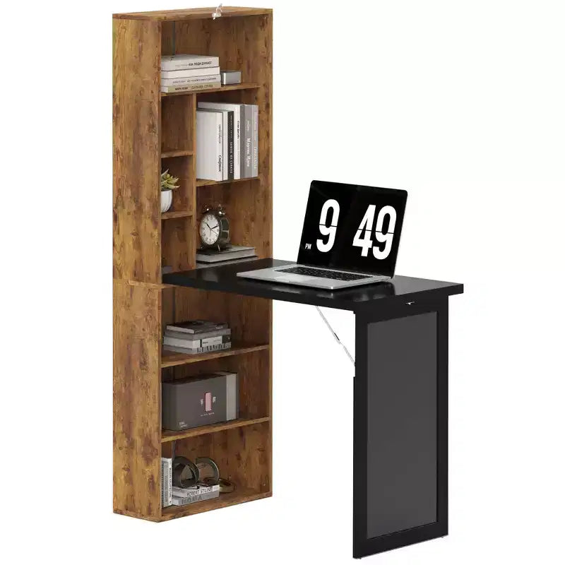 Wandklappschrank mit Kreidetafel, 6 Fächern und verstellbaren Regalböden