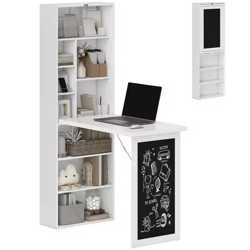 Wandklappschrank mit Kreidetafel, 6 Fächern und verstellbaren Regalböden