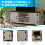 59 Zoll Scheunentor-TV-Ständer für Fernseher bis 65 Zoll, verstellbare Ablage, 4 Kabelmanagement-Anschlüsse