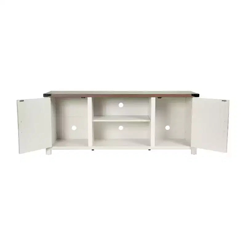 59 Zoll Scheunentor-TV-Ständer für Fernseher bis 65 Zoll, verstellbare Ablage, 4 Kabelmanagement-Anschlüsse