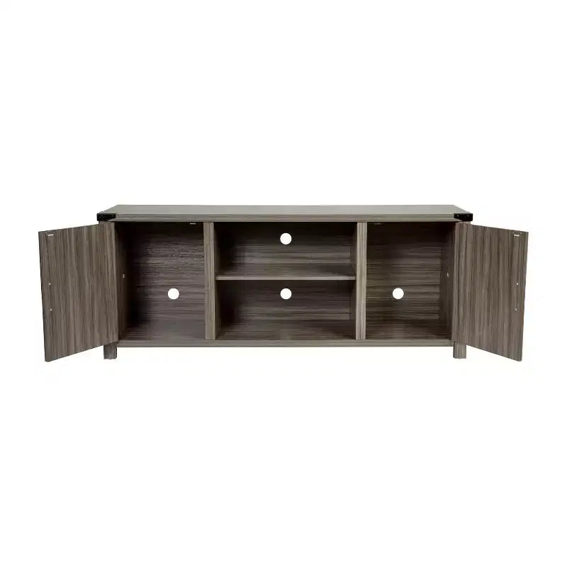 59 Zoll Scheunentor-TV-Ständer für Fernseher bis 65 Zoll, verstellbare Ablage, 4 Kabelmanagement-Anschlüsse