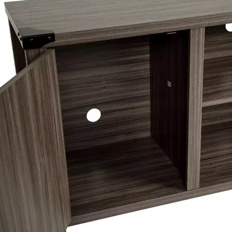 59 Zoll Scheunentor-TV-Ständer für Fernseher bis 65 Zoll, verstellbare Ablage, 4 Kabelmanagement-Anschlüsse
