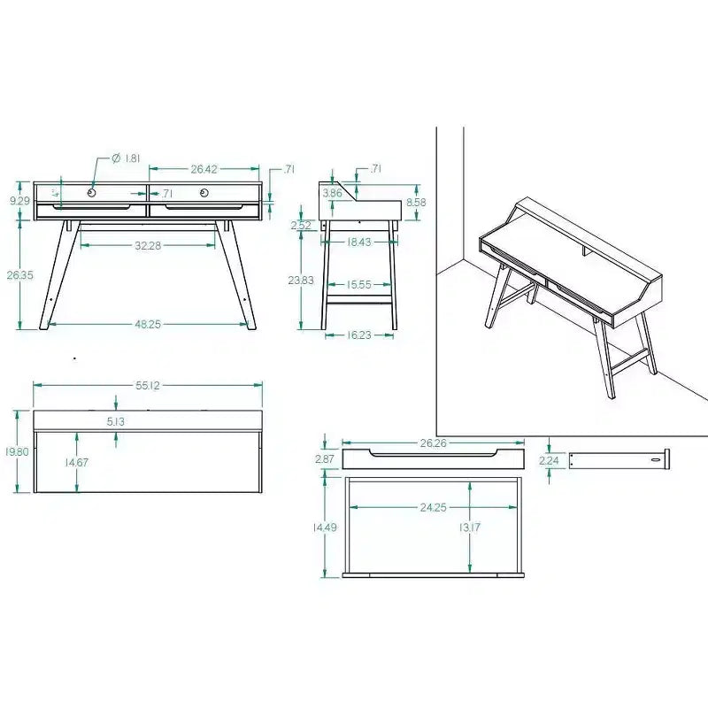 2-Schubladen Moderner Schreibtisch, Klare Linien, Home Office & Arbeitszimmer, Montage durch Erwachsene erforderlich