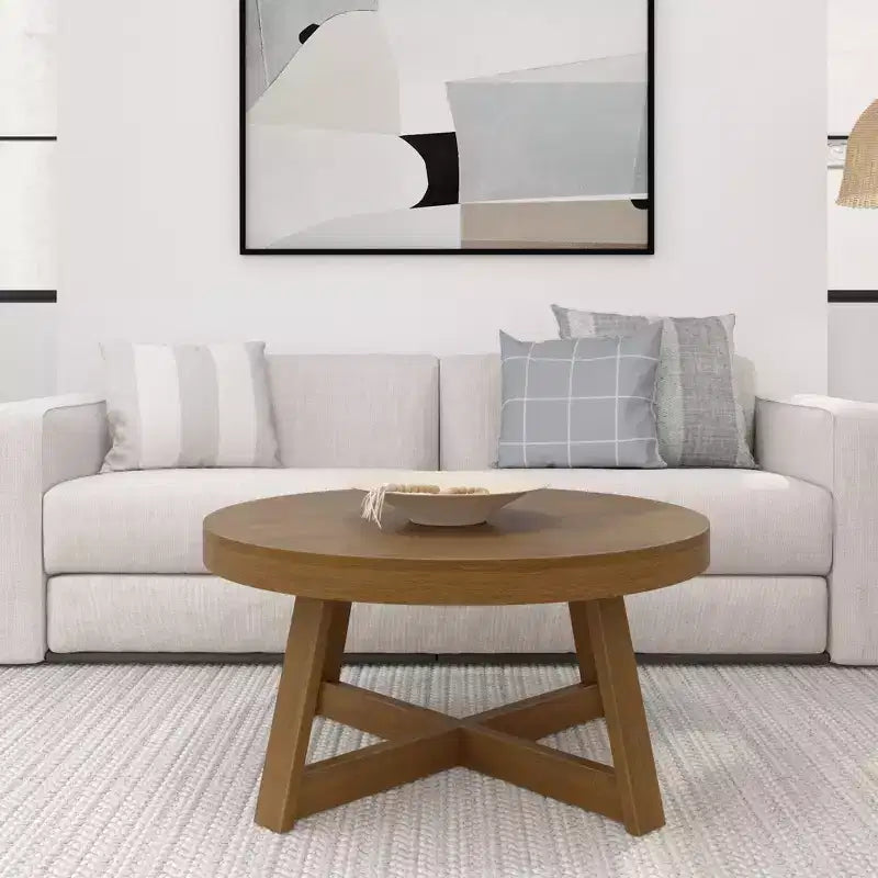 36 Zoll runder Couchtisch aus Massivholz im Bauernhaus-Stil für das Wohnzimmer, klassische Naturholz-Oberfläche