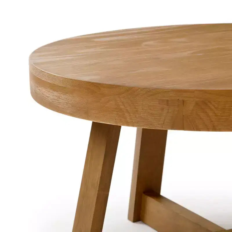 36 Zoll runder Couchtisch aus Massivholz im Bauernhaus-Stil für das Wohnzimmer, klassische Naturholz-Oberfläche