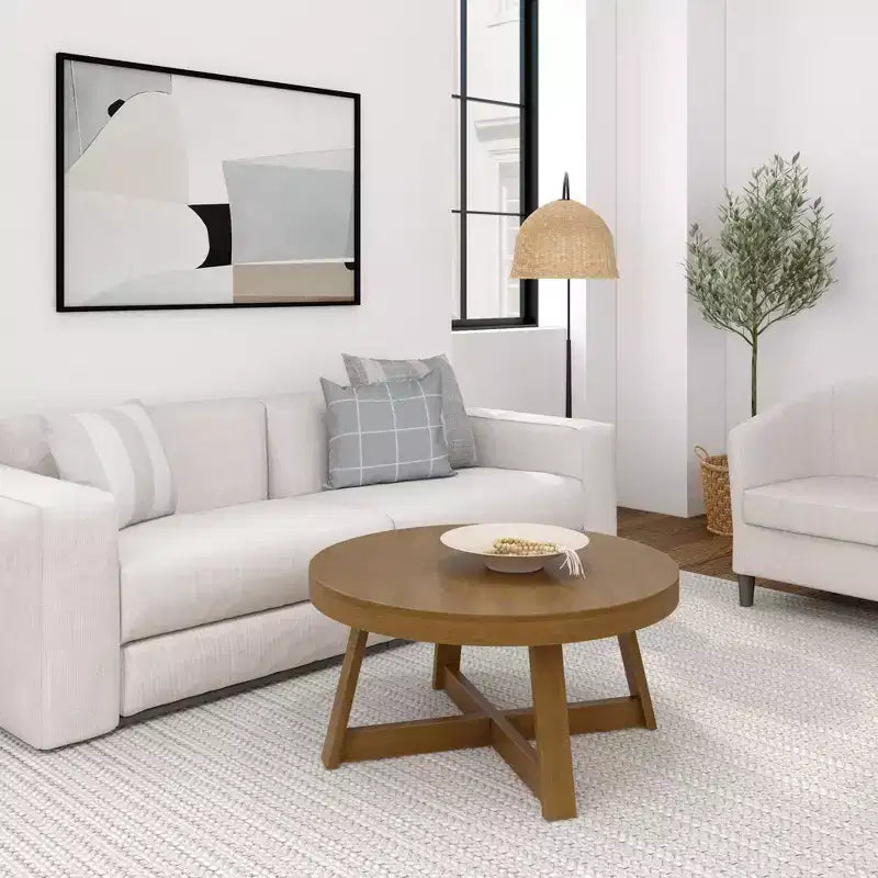 36 Zoll runder Couchtisch aus Massivholz im Bauernhaus-Stil für das Wohnzimmer, klassische Naturholz-Oberfläche