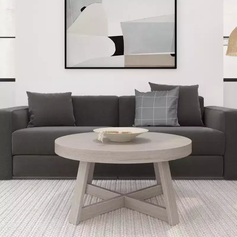 36 Zoll runder Couchtisch aus Massivholz im Bauernhaus-Stil für das Wohnzimmer, klassische Naturholz-Oberfläche